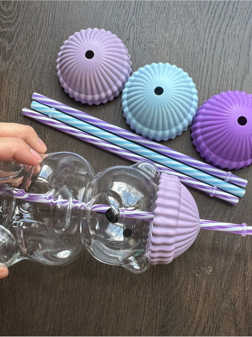 Spring Glass Bear Cup - Bearista in Lilac Color. hat and straw included